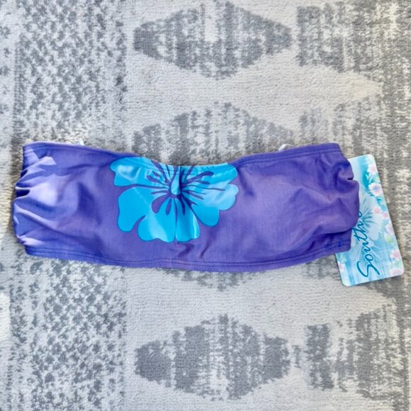 NWT Vintage Y2K 90s Purple with Blue Hibiscus Hawaiian Strapless Bikini Top - Picture 1 of 4